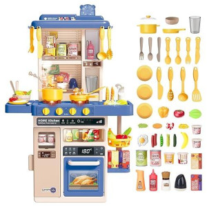 Deao Play Kitchen Set For Kids Boys 50Pcs Play Kitchen Accessories With Sounds Light Steam Pretend Play Kitchen Toy Birthady Christams Gifts For Toddler Aged 2-12 Years