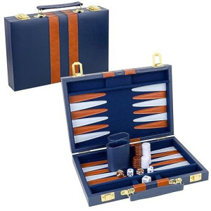 Reriver Backgammon Set 2 Players Classic Backgammon Sets For Adults Board Game With Pu Leather Case Portable And Travel Backgammon Set (Navy, 11Inch)