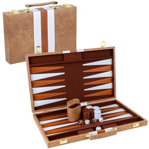 Reriver Backgammon Set 2 Players Classic Backgammon Sets For Adults Board Game With Pu Leather Case Portable And Travel Backgammon Set (Retro Brown, 18Inch)