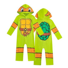 Nickelodeon Teenage Mutant Ninja Turtles Michelangelo Boys Hooded Coverall For Toddlers And Big Kids