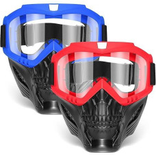 Pokonboy Tactical Masks Compatible With Nerf Rival, Apollo, Zeus, Khaos, Atlas, & Artemis Blasters, Detachable Mask And Goggles For Kids (Red+Blue)