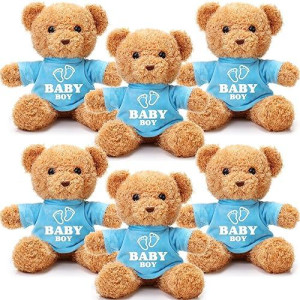 Silipull 6 Pcs Baby Shower Bear Bulk 12 Inch Stuffed Animal Bear Cute T Shirt Plush Bears Toy Gift Fluffy Decorations For Baby Shower Birthday Gender Reveal Party Favors (Baby Boy)