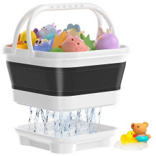 Anivia Foldable-Bath-Toy-Storage-Organizer, Bath Toy Holder With Removable Base, Quick-Drain-Drying Bathtub Toy Storage/Basket, Stand Up Bathroom Shower Toys Holder For Kids - Black