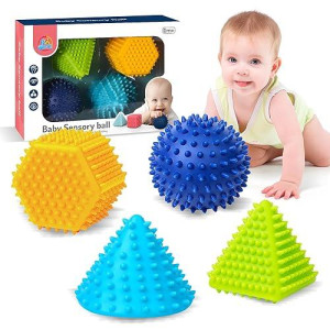 Rohsce Soft Spiky Sensory Balls - Textured Geometric Shapes For Babies' Sensory Development, Massage Sensory Balls For Toddlers 1-3 Multicolor Bath Gifts Montessori Toys Baby Balls 6 To 12 Months