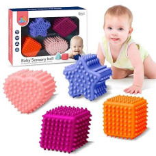 Rohsce Soft Spiky Sensory Balls - Montessori Toys Baby Balls 6 To 12 Months Textured Geometric Shapes For Babies' Sensory Development, Massage Sensory Balls For Toddlers 1-3 Bright Colors Bath Gifts