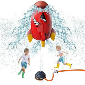 Tansar Sprinkler Rocket Launcher, Outdoor Water Toys For Kids, Summer Outside Game, Holiday & Birthday Ideas For Boys Girls Age 3 4 5 6 7 8 Year Old, Red