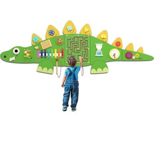 Cxq 60'' Stegosaurus Montessori Busy Board, Sensory Board, Activity Wall Busy Board Panels, Wall Furniture,Interactive Wooden Learning Toys For Boys And Girls, Perfect For Toddler Playroom