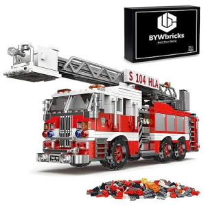 Bywbricks City Ladder Fire Truck Building Blocks Set (711 Pcs) Fire Station Firetruck Bricks Collectible Fire Engine Building Kit Model Gift For Boys And Girls Adults Christmas And Birthday