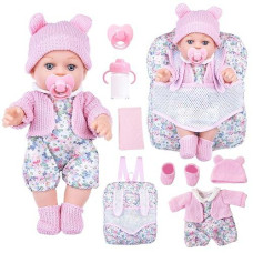 Bddoll 12 Inch Baby Doll Backpack Playset With Dolls Clothes And Accessories Included Backpack, Washcloth, Bottles, Nipple,Socks, Hats