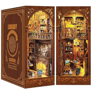 Diy Book Nook Kits Booknook,3D Wooden Puzzle Miniature Wooden Dollhouse Kit-Diy Book Nook Kit Crafts Bookshelf Insert Decor-Bookends Model Building Kit-Creativity Kit With Led Light For Adult Teen