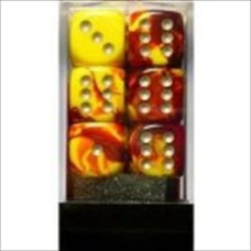 26650 D6 Cube Gemini Set Of 12 Dice44 16 Mm Red Yellow With Silver Numbering