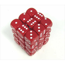 25804 Opaque Red With White 12 Mm Six Sided Dice Set Of 36