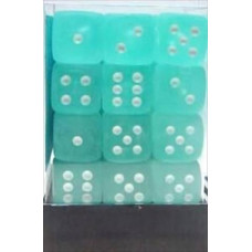 27805 12 Mm Frosted Teal With White Numbering D6 Dice Set Of 36