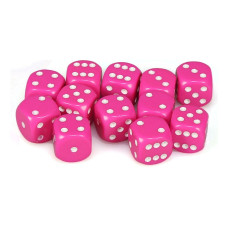 16 Mm Pink Opaque D6 Dice With White Pips Pack Of 12