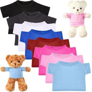 Jecery 8 Pcs Bear Clothes Tee Bear Colorful Tee Shirt Fit 14-18 Inches Bears Sublimation Stuffed Animal Clothes Cute Tiny Clothes Diy Bear Toy Make Your Own Plush Doll Clothes (Dark)