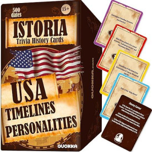 Quokka Usa History & Personality Board Card Game - History Games Set 500 Trivia Cards Double-Sided Deck - Fun Educational Trivia Games For Adults, Family, Friends - Age 15+ Games For Family Game Night