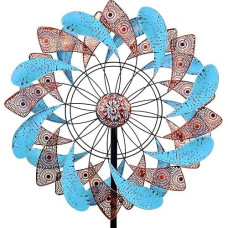 Viveta Large Wind Spinner For Yard And Garden，87.8”H *24.75" D Blue And Copper Colors Metal Outdoor Wind Sculptures & Spinners For Patio Lawn Outdoor Yard Lawn Garden