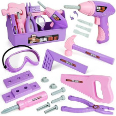 Kids Tool Set With Toy Drill, Toy Tool Box, Construction Tools, Pretend Play Toddler Girl Toys Gifts For Toddlers Kids Aged 3 4 5 6 7