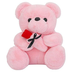 Wgxzyq 12 Inch Teddy Bear Stuffed Animal With Rose, Soft Cuddly Stuffed Plush Bear, Gifts For Kids Baby Toddlers On Baby Shower, Valentine'S Day (Pink)