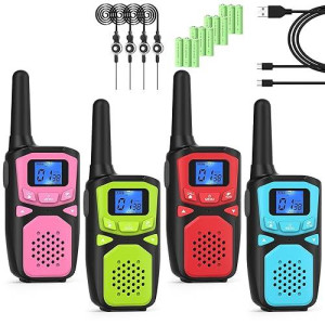 Woktok Kids Adult Suitable Walkie Talkie, Rechargeable, Outdoor Camping Game Toys, Birthday Gift, Suitable For 8-12 3-5 Years Old Boys And Girls 2-Way Long Distance Radio, 4 Packs