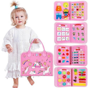 Super Joy Toddler Busy Board Montessori Toys For 1 2 3 4 Year Old Girl, 8 In 1 Preschool Learning Activities Sensory Board Fine Basic Dress Motor Skills Travel Toys For Airplane Car