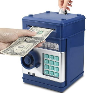 Elemusi Piggy Bank For Kids, Atm Electronic Password Cash Coin Bank, Money Saving Box For Kids, Boys Girls Birthday Gift (New Blue)