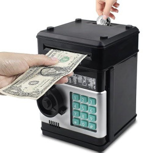 Elemusi Piggy Bank For Kids, Atm Electronic Password Cash Coin Bank, Money Saving Box For Kids, Boys Girls Birthday Gift (Black)