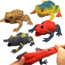 6 Pcs 4.5 Inch Frog Toys, Super Stretches Assorted Rubber Frog Sets With Material Tpr,Realistic Frog Figure Toys For Boy Kids Bathtub Bath Time Toy, Decor For Your Animal Party, Birthdays Gift Choice