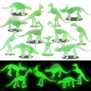 Upins 36Pcs Glow In Dark Mini Dinosaur Figures, Small Luminous Dinosaur Toy Birthday Party Favors Supplies Dino Cupcake Toppers Plastic Dino Toys For Kids Easter Basket Suffers Classroom Prizes Box