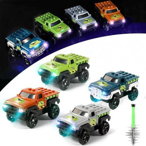 Save Unicorn Tracks Cars Replacement Only, Dino Track Cars For Tracks Glow In The Dark, Car Tracks Accessories With 3 Flashing Led Lights, Compatible With Most Car Tracks For Kids Girl(4Pack)