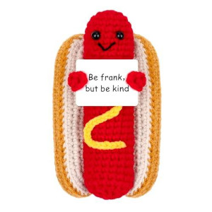 Giftiara Funny Positive Hot Dog, Emotional Support Hot Dog, Cute Crochet Potato Partner Toy With Positive Card Cheer Up Funny Gag Gifts(Hot Dog)