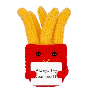 Funny Positive French Fries Cute Crochet Toy With Positive Card Cheer Up Funny Gag Gifts For Best Friend Birthday Housewarming Women Teacher Fall (French Fries)