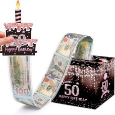 Meiidoshine Sweet 50Th Birthday Money Box For Cash Gift, Surprise Pull Out Money Gift Box With 100Pcs Transparent Bags - Fun Ways To Give Cash As A 50Th Birthday Gift For Family