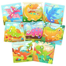 Zeoddler Wooden Puzzles For Toddlers, 8 Pack Dinosaur Jigsaw Puzzles For Kids3-5, 9 Pieces Preschool Learning Activities, Learning & Educational Puzzles, Gift For Boys, Girls