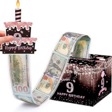 Meiidoshine Sweet 9Th Birthday Money Box For Cash Gift, Surprise Pull Out Money Gift Box With 100Pcs Transparent Bags - Fun Ways To Give Cash As A 9Th Birthday Gift For Girls