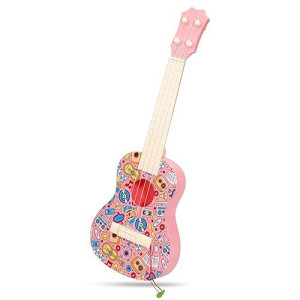 Leeqee 21In Colorful Graffiti Ukulele Guitar For Kids, 4 Strings Kids Guitar Ukulele Musical Instruments Learning Educational Toys With Picks For 3 4 5 6 7 8 9 10 11 12 Kids Toddler Boys Girls (Pink)