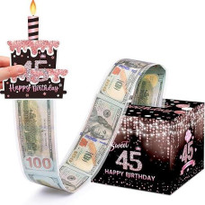 Meiidoshine Sweet 45Th Birthday Money Box For Cash Gift, Surprise Pull Out Money Gift Box With 100Pcs Transparent Bags - Fun Ways To Give Cash As A 45Th Birthday Gift For Family