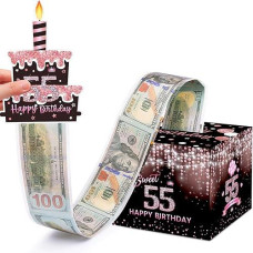 Meiidoshine Sweet 55Th Birthday Money Box For Cash Gift, Surprise Pull Out Money Gift Box With 100Pcs Transparent Bags - Fun Ways To Give Cash As A 55Th Birthday Gift For Family