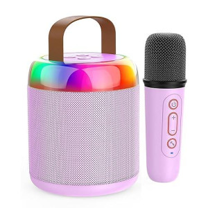 Iyoyo Mini Karaoke Machine For Kids Portable Bluetooth 5.3 Speaker Led Lights With 1 Wireless Microphone Karaoke Gifts For Girls Boys Audlt Birthday Christmas Solid Metal Body (Purple-1 Mic)