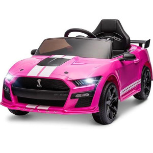 Enyopro Licensed Ford Mustang Shelby Gt500 Electric Car For Kids, 12V Ride On Toys W/Remote Control, Ride On Car For Toddlers Girls W/Music Player, Led Lights, Soft Start, Safety Blet (Pink)