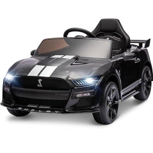 Enyopro 12V Ride On Car Toys, Ford Mustang Shelby Gt500 Kids Electric Car W/Remote Control, Spring Suspension, Bluetooth, Fm Radio, Led Lights, 2 Speeds, Black