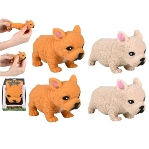 Zugar Land Squishy Stretchy Bulldog (2.5" To 6.5") Rubber Fidget Sensory Toy Filled With Sand. Great Stress Relief Dog Toy For Kids, Adults And Pets. (4 Bulldogs - Tan & Brown Color)