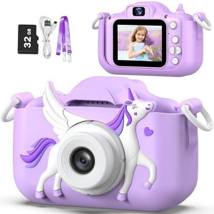 Goopow Kids Selfie Camera Toys For Girls Age 3-9, Digital Video Camera Toy With Protective Cover,Christmas Birthday Festival Gifts For 3-9 Year Old Girls Boys- 32Gb Sd Card Included (Purple-H15)