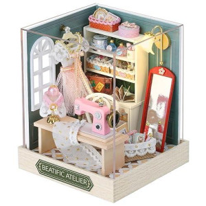 Miniature House Kit, Cuteroom Tiny House Kit Wooden Dollhouse Kit Mini House Making Kit With Dust Cover, Diy Sushi Dollhouse Kit Birthday Gift (Food House)