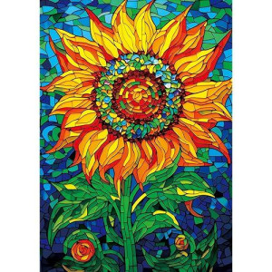 Bgraamiens Puzzle-Glass Sun Flower-1000 Pieces Rectangle Puzzle Stained Glass Art Color Challenging Beautiful Jigsaw Puzzles For Adults And Kids(Glass Sun Flower)