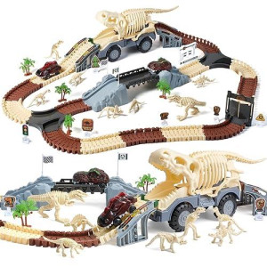 Tumama Dinosaur Toys Race Car Track, Flexible Dinosaur Track Toys Set, Create A Dinosaur World Road Race, Birthday For 3 4 5 6 7 Years Old Boys Girls Kids