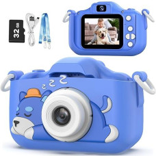 Goopow Kids Selfie Camera Toys For Girls Age 3-9, Digital Video Camera Toy With Protective Cover,Christmas Birthday Festival Gifts For 3-9 Year Old Girls Boys- 32Gb Sd Card Included (Blue-Dog)