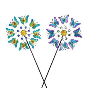 Viveta 2Pack Garden Wind Spinners,Outdoor Metal Butterfly Wind Sculpture, Windmill Wind Spinner For Outdoor Yard Patio Lawn & Garden,12.5''Dia