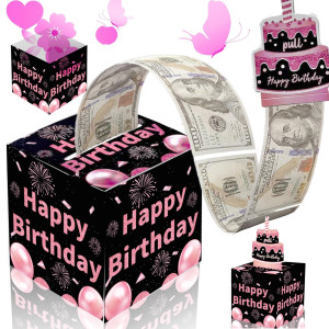 Birthday Money Box For Cash Gift Pull, Surprise Money Roll Gift Box With Pull Out Card And 30 Transparent Bags Diy Set, Funny Ways To Give Money As Gift For Parents, Lovers, Friends (Pink)