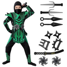 Spooktacular Creations Kids Halloween Ninja Costume, Boys Ninja Costume For Toddler, Halloween Costume Dress Up Party, Ninja Role Playing, Themed Parties, Green Black (Small (5-7Yr))